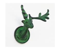 HAB & GUT (DH003) Garderobenhaken HIRSCH Vintage schwarz grün Hirschgeweih, aus Gusseisen