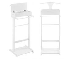 [en.casa] Kleiderständer Weiß Herrendiener Hosenhalter mit Aufbewahrungsfach 43,5 x 34,5 x 110 cm MDF/Kiefernholz