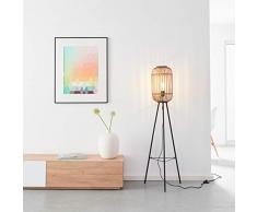 Dekorative Nature Standleuchte, dreibeinig, 1x E27 max. 40 Watt, aus Metall/Rattan in schwarz/hellbraun