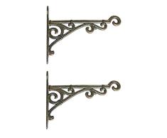BigDean 2X Wandhaken 28,5cm Blumenampelhaken Schilderhaken Garderobenhaken Haken Gusseisen Gerätehaken Braun Antik Finish Look