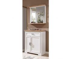 Lomadox Landhaus Garderobenmöbel Set in Pinie weiß mit Artisan Eiche inkl. Garderobenspiegel