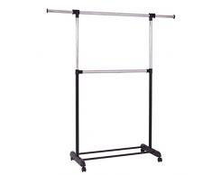 Costway Kleiderständer Kleiderstange mit Ablage Garderobenständer auf Rollen Wäscheständer Garderobenwagen Kleiderwagen Rollgarderobe rollbar ausziehbar höhenverstellbar