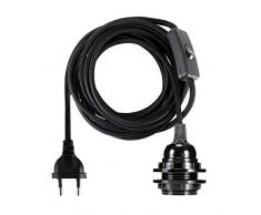 E27 Fassung Schwarz mit 2-adrig 4,5m Textilkabel Netzkabel und Schalter Lampenfassung Lampenkabel für Lampenaufhängung Pendelleuchte Hängelampe