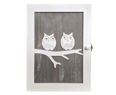 Schlüsselschrank Schlüsselkasten Eulenpärchen Wandschrank 21x28x7cm 6 Schlüsselhaken Schlüsselbox Schlüsselbrett Schlüsselboard - Natur/Weiß