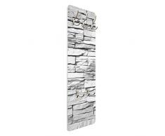 BIlderwelten Garderobenpaneel Weiß - Steinoptik Ashlar Masonry - Garderobe Landhaus | Design Garderobenpaneel Kleiderhaken Flurgarderobe Hakenleiste Holz Standgarderobe Hängegarderobe |139x46cm