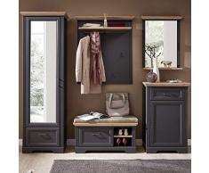 Lomadox Landhaus Komplett Garderoben-Set in Graphit mit Artisan Eiche