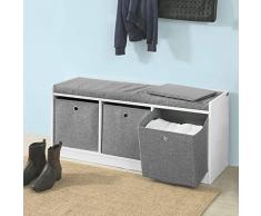 SoBuy FSR65-DG Sitzkommode Sitzbank mit Stauraum Schuhbank mit Sitzfläche Schuhtruhe mit 3 grauen Körben Weiß BHT ca.: 102x45x32cm