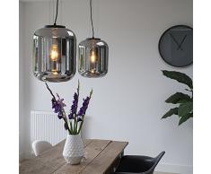 QAZQA Modern/Retro 2er Set Design Hängelampen schwarz mit Rauchglas - Bliss/Innenbeleuchtung/Wohnzimmerlampe/Schlafzimmer/Küche/Metall Rund LED geeignet E27 Max. 1 x 60 Watt