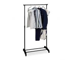 Relaxdays Fahrbarer Kleiderständer, stabile Rollgarderobe mit Ablage, Eisen, höhenverstellbar 102,5 - 180,5 cm, schwarz