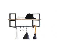LIFA LIVING Wandgarderobe mit Ablage, Vintage Schweberegal, Wandregal mit Aufhängung, 5 Kleiderhaken zum Aufhängen, MDF- Holz und Metall, schwarz