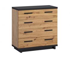 Kommode Ines K4SZ mit 4 Schubladen, Mehrzweckkommode, Schubladenkommode in Holz-Optik, Highboard, Schrank, Wohnzimmer, Esszimmer, Diele & Flur, Sideboard (Eiche Artisan + Schwarz / Eiche Artisan)