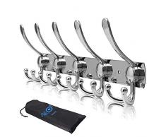 LYLIN Hakenleiste Kleiderhaken, Edelstahl Garderobenhaken Rostfrei Handtuchhaken Bademantelhaken Garderobenleiste ca. 30kg Belastbar (Silber)