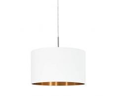 EGLO Pendellampe Pasteri, 1 flammige Textil Pendelleuchte, Hängeleuchte aus Stahl und Stoff, Farbe: Nickel matt, weiß, kupfer, Fassung: E27, Ø: 38 cm