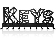 M-KeyCases Schlüsselbrett Keys Wand-Organizer (10-Haken) Dekorativer Schlüssel-Board Hakenleiste Schlüsselleiste Vintage Decor Haus-tür Küche Fahrzeug-schlüssel Aufhänger Schwarz