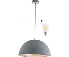 Hängelampe Vintage Esszimmer mit LED Lampe - 41 cm Hängeleuchte Industrial - Betonoptik - Industrie Pendellampe - Küchenlampe - Pendelleuchte - Höhenverstellbar max 120 cm - Fassung E27-7 Watt