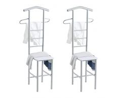 CARO-Möbel Herrendiener 2er-Set JIVO Kleiderständer Garderobenständer, Metall alufarben und MDF in Weiss