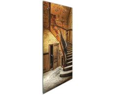 Wallario Wandgarderobe aus Glas in Größe 50 x 125 cm in Premium-Qualität, Motiv: Rustikale Holztreppe | 7 Kleiderhaken zum Aufhängen von Jacken