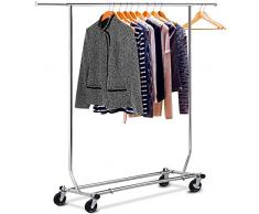 Yaheetech Edstahlstahl Kleiderständer auf Rollen 113 kg Stabiler Kleiderstange Wäscheständer höhenverstellbar zusammenklappbar