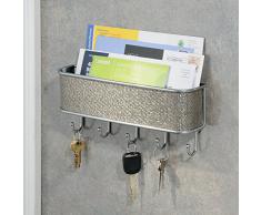 InterDesign Twillo Organizer, mit Briefablage und Schlüsselbrett, Ablagesystem für die Wand im Flur aus Metall und Kunststoff, silberfarben