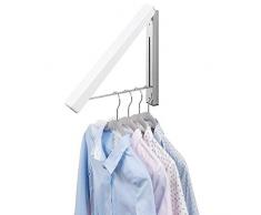 mDesign Klapphaken für die Waschküche – klappbarer Kleiderhaken aus Metall zur chemischen Reinigung – wandmontierter Kleiderhalter für Kleiderbügel – weiß