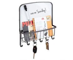 mDesign Briefablage und Schlüsselleiste – für die Aufbewahrung von Schlüsseln, Briefen, Prospekten – Schlüsselbrett mit Ablage, 6 Haken und weißer Tafel für Notizen – Graphitgrau