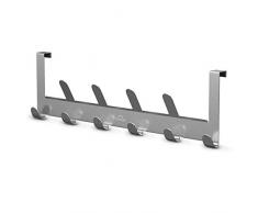 MDCASA Türgarderobe Edelstahl lang mit 10 Haken - Bis 2cm Türfalz - Hakenleiste Tür - Handtuchhalter Bad - Türhakenleiste für die Vorderseite, 520 x 150 x 55mm