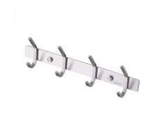 KES Garderobenhaken Kleiderhaken Edelstahl Hakenleiste mit 4 Haken Garderobenleiste für Mantel Handtuch Schlüssel, Gebürstet, AH203H4-2