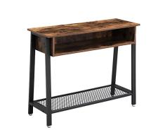 VASAGLE Konsolentisch im Industrie-Design, Flurtisch, stabile Konsole, Sideboard mit Gitterablage und offenem Fach, einfache Montage, Eingangsbereich, Wohnzimmer, Holzoptik Vintage LNT93X