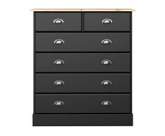 Dynamic24 Kommode NOAH 6 Schubladen schwarz-braun Sideboard Highboard Schrank Flur Diele