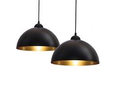 B.K.Licht I 2er Set Pendelleuchte I Industrielle Vintage Pendellampe I Ø30cm I E27 Fassung für max. 60W I Retro Hängelleuchte I Deckenlampe I Schwarz-Gold I Ohne Leuchtmittel