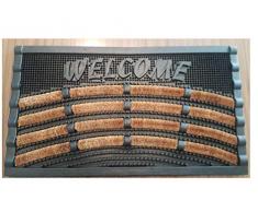 oKu-Tex Fußmatte Kokos und Gummi, Welcome Bürstenmatte mit Natur Kokosfaser, für außen und innen, rutschfeste und waschbare Schmutzfangmatte, 40 x 70 cm