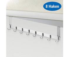 ecooe Türgarderobe Edelstahl Hakenleiste Abnehmbar Türhaken mit 8 Haken Edelstahl Rostfrei Türhänger für die Tür Ohne Bohren Kleiderhaken Garderobenleiste Türhängeleiste für Türfalzstärken bis 2cm