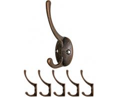 FUXXER® - Antike Garderoben-Haken, Wand-Haken, Handtuch-Haken, Kleider-Haken, Hut-Haken, Eisen-Haken Antik Design, Vintage Landhaus Retro, 5er Set, bronze