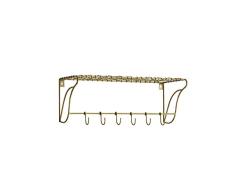 Madam Stoltz Garderobe in antik Messing Gold mit 6 Haken und Hutablage, 50x20x18 cm
