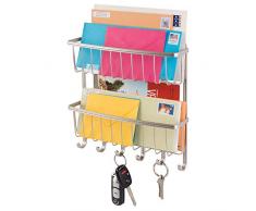 mDesign Briefablage und Schlüsselleiste aus Stahl- für ordentliche und platzsparende Aufbewahrung von Schlüssel, Briefe, Prospekte - zwei Ebenen – Schlüsselbrett mit Ablage – Farbe: Silber