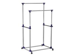 SONGMICS Doppel Stange Kleiderständer mit Rollen, Höhenverstellbar 100-165 cm, Edelstahl plattierte Rohre LLR03L