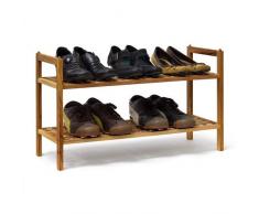 Relaxdays Schuhregal Walnuss stapelbar H x B x T: 40,5 x 69 x 26 cm Schuhablage mit 2 Ablagen für ca. 6 Paar Schuhe Holz Schuhrschrank zum aufeinander stellen aus Nuss, natur braun