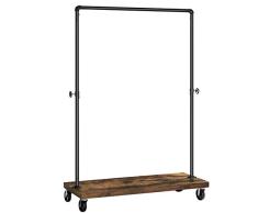 SONGMICS Schwerlast Kleiderständer, Kleiderstange bis 90 kg belastbar, Garderobenständer mit Ablage, arretierbare Rollen, Industrie-Design, Wasserrohr-Element, Waschküche, Laden, schwarz HSR65BX