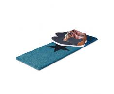 Relaxdays Fußmatte schmal STERN aus Kokos und Gummi PVC als Fußabtreter für Außen & Innen Eingangsmatte mit rutschfestem Boden als Türvorleger und Türmatte HBT: 1,5 x 75 x 25 cm, blau
