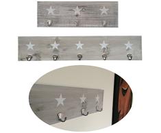 LS-LebenStil Holz Wand-Garderobe 5 Haken Stern 78x16x1,5cm Shabby Grau Weiss