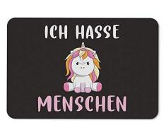 Tassenbrennerei Fußmatte Ich Hasse Menschen mit Einhorn - Türmatte mit Spruch lustig - für innen & außen waschbar - Deutsche Qualität