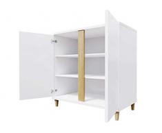 Kommode Marokko 90 MR03 mit LED Beleuchtung, Dielenkommode, Anrichte, Mehrzweckschrank, Highboard, Sideboard, Wohnzimmer Schrank (Weiß/Weiß Hochglanz + Schwarz Hochglanz)