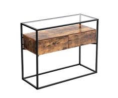 VASAGLE Konsolentisch im Industrie Design, stabile Konsole Glastisch mit 2 Schubladen, Sideboard, Flurtisch, Beistelltisch, Lounge Foyer, Vintage stabil LNT11BX
