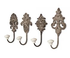 4tlg. Haken 4er Set Wandhaken antikbraun grau Kleiderhaken Haken Wandgarderobe Garderobenhaken Garderobe Metall Shabby Chic Landhaus Vintage Nostalgie Antik Ornamente Barock