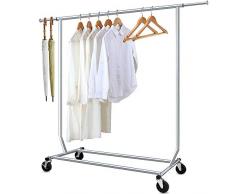 Camabel Metall Kleiderständer mit Rollen max Belastbarkeit 136kg Verstellbar Länge 130-189cm Schwerlast Verchromt Edelstahl Rädern Stabil Kleiderstange Ausziehbar Kleidung Aufhänger Mit Bremse