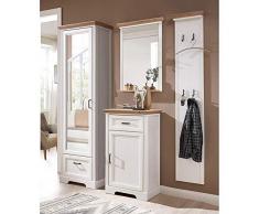 Lomadox Landhaus Garderobenmöbel-Set in Pinie weiß mit Artisan Eiche inkl. Spiegel