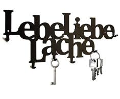 steelprint.de Schlüsselbrett/Schlüsselleiste - Lebe Liebe Lache - Hakenleiste, Schlüsselboard, 6 Haken, schwarz, Metall