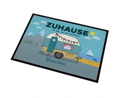 Herz & Heim® Personalisierte Fußmatte für Camper mit Campingwagen Motiv Größe: 50 x 70 cm
