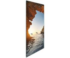 Wallario Wandgarderobe aus Glas in Größe 50 x 125 cm in Premium-Qualität, Motiv: Höhlen am Meer | 7 Kleiderhaken zum Aufhängen von Jacken