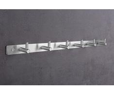 Gedotec Wand-Garderobe Flur - Küche - Paneel Hakenleiste Edelstahl matt - MOON | Kleiderhaken-Leiste mit 6 Haken | Wandhaken zum Schrauben | 1 Stück - Garderoben-Leiste inkl. Befestigungsmaterial